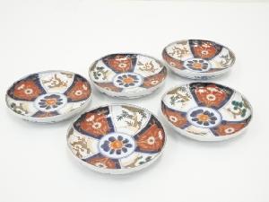 明治期　伊万里焼　染錦松竹梅文小皿5客